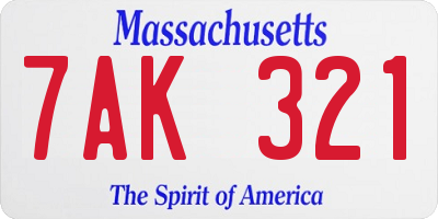 MA license plate 7AK321
