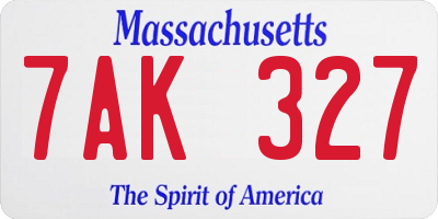 MA license plate 7AK327