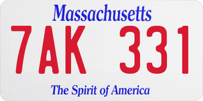 MA license plate 7AK331