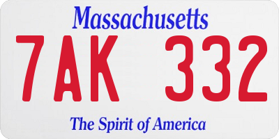 MA license plate 7AK332