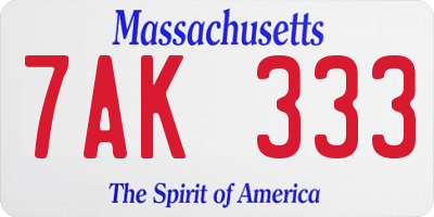 MA license plate 7AK333
