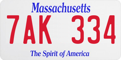 MA license plate 7AK334