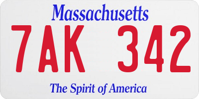 MA license plate 7AK342