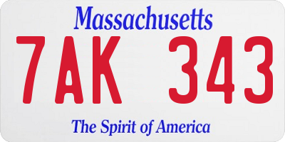 MA license plate 7AK343