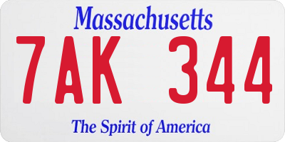 MA license plate 7AK344