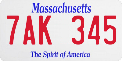 MA license plate 7AK345