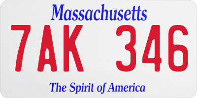 MA license plate 7AK346