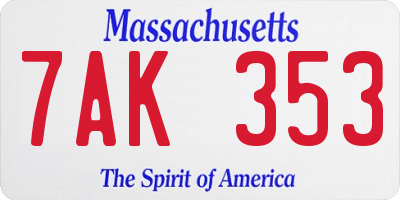 MA license plate 7AK353