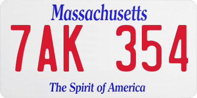 MA license plate 7AK354