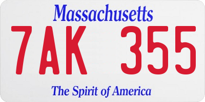 MA license plate 7AK355