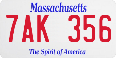 MA license plate 7AK356