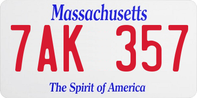 MA license plate 7AK357