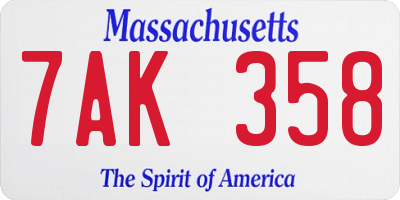 MA license plate 7AK358