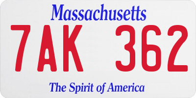 MA license plate 7AK362