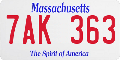 MA license plate 7AK363
