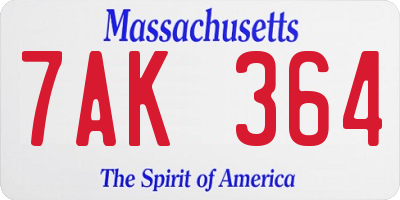 MA license plate 7AK364
