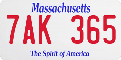 MA license plate 7AK365