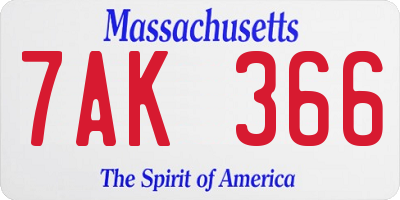 MA license plate 7AK366