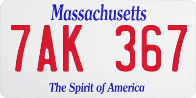 MA license plate 7AK367