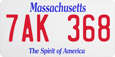 MA license plate 7AK368