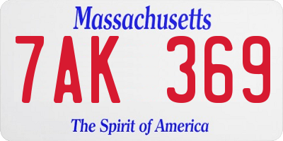 MA license plate 7AK369