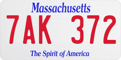 MA license plate 7AK372
