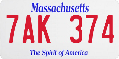 MA license plate 7AK374