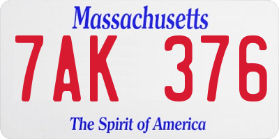MA license plate 7AK376