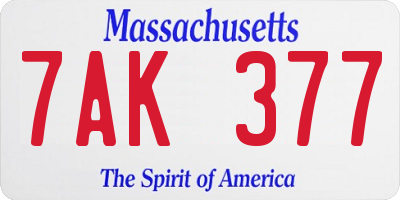 MA license plate 7AK377