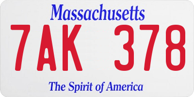 MA license plate 7AK378