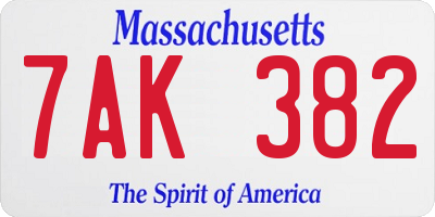 MA license plate 7AK382