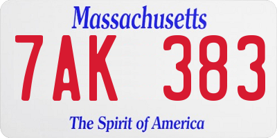 MA license plate 7AK383