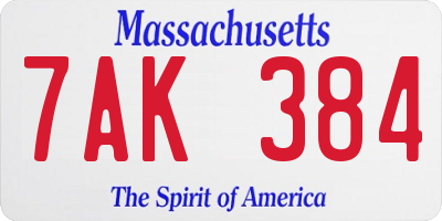MA license plate 7AK384