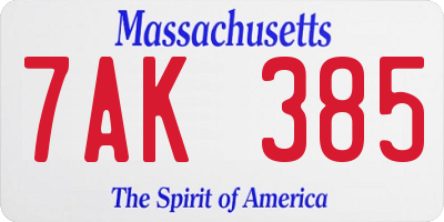 MA license plate 7AK385