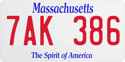 MA license plate 7AK386