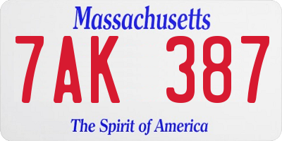 MA license plate 7AK387