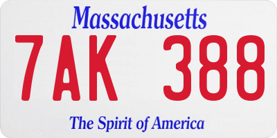 MA license plate 7AK388