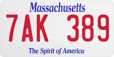 MA license plate 7AK389