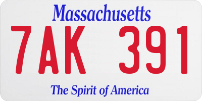 MA license plate 7AK391