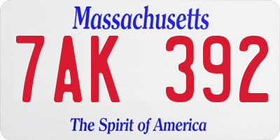 MA license plate 7AK392