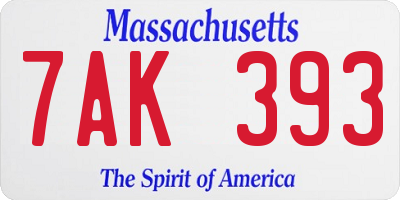 MA license plate 7AK393