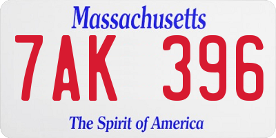 MA license plate 7AK396