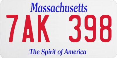 MA license plate 7AK398