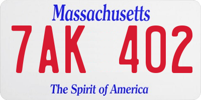 MA license plate 7AK402