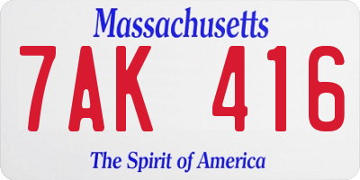 MA license plate 7AK416