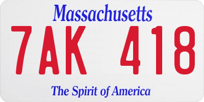 MA license plate 7AK418