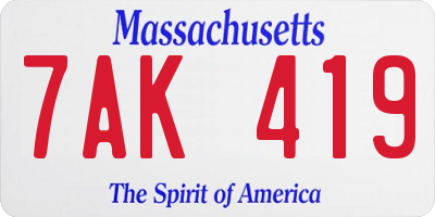 MA license plate 7AK419