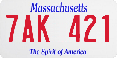 MA license plate 7AK421