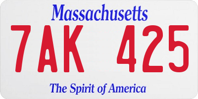 MA license plate 7AK425
