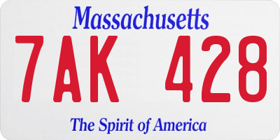MA license plate 7AK428